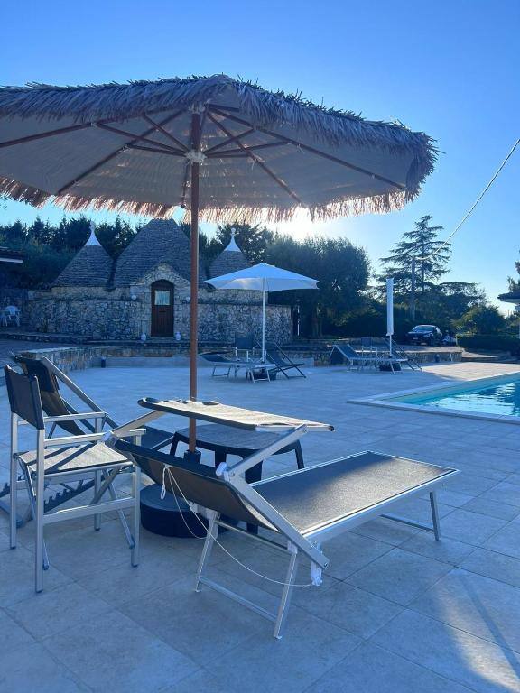 Sun loungers and parasols beside the pool